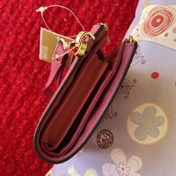 Michael Kors Jet Set Travel Large Double Zip Wristlet Wallet Rosewood Leather - Picture 7 of 15